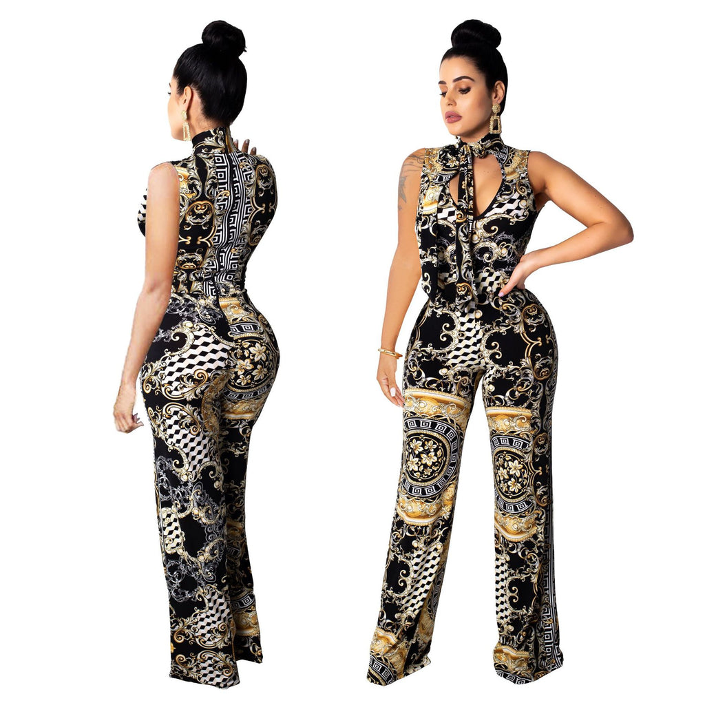 Printed Sleeveless Women's Polyester Jumpsuit