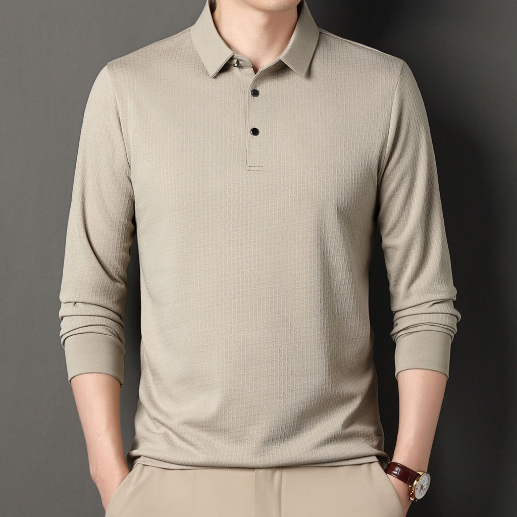 T-shirt jacquard à manches longues pour hommes jeunes et d'âge moyen, pull d'automne