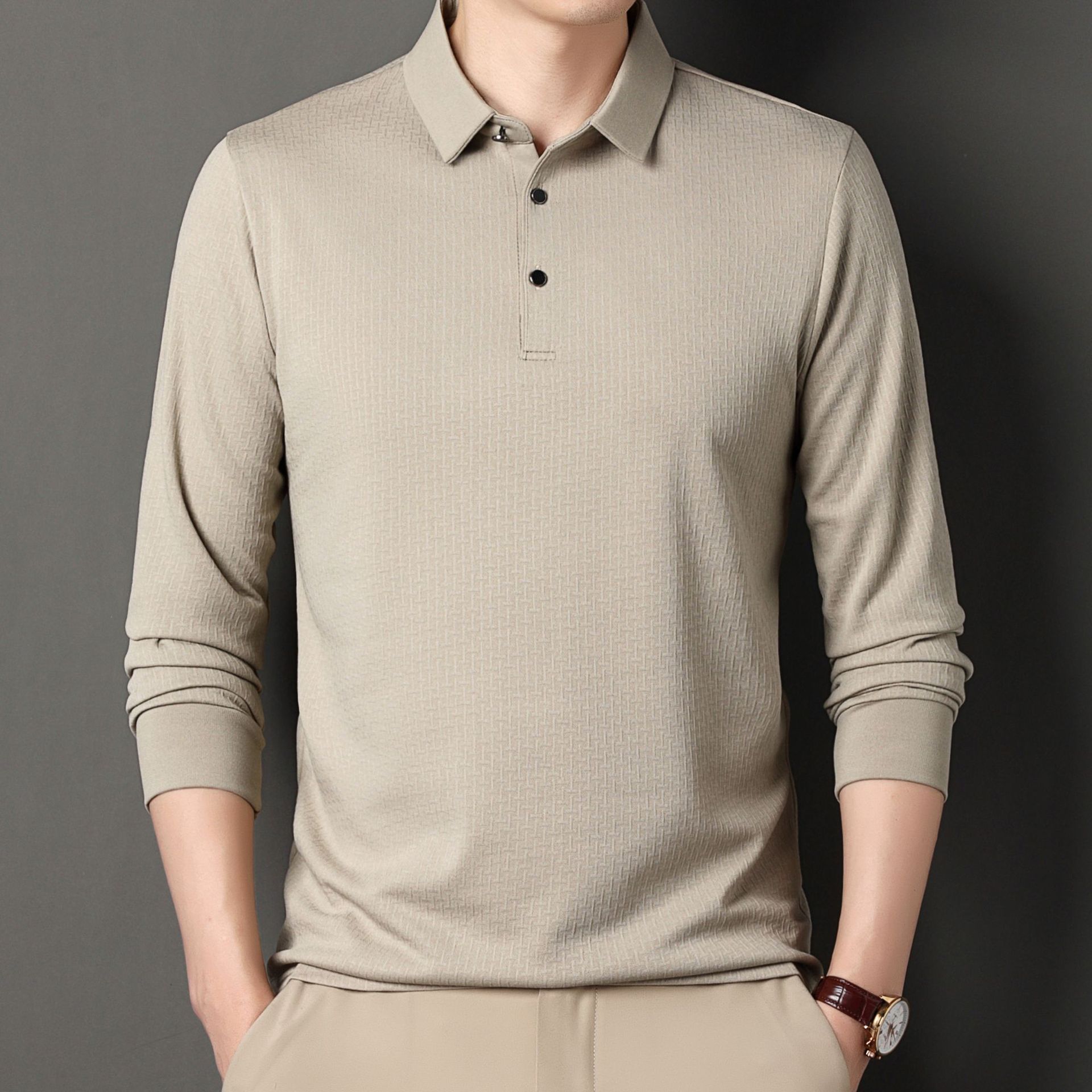 Jacquard Long-Sleeve T-Shirt for Young and Middle-Aged Men Autumn Pullover