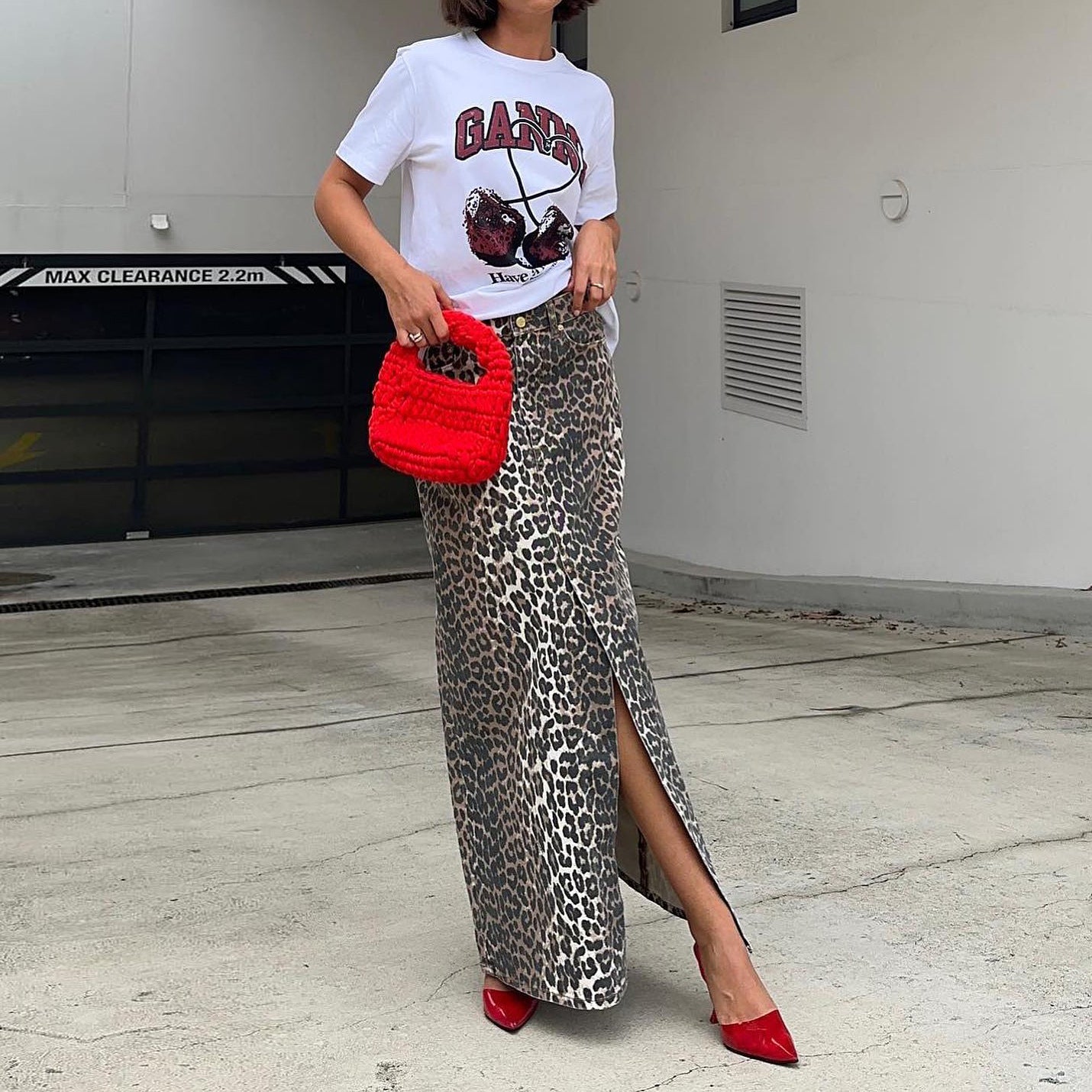 Commute Style Cotton Leopard Print Straight Ankle Skirt