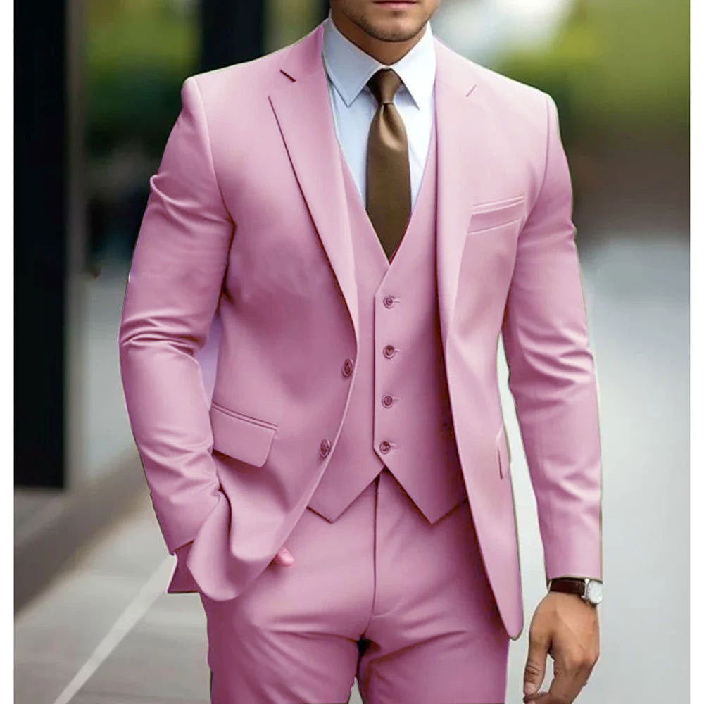 Men's Business Casual Slim Fit Three-Piece Suit Cotton Blend