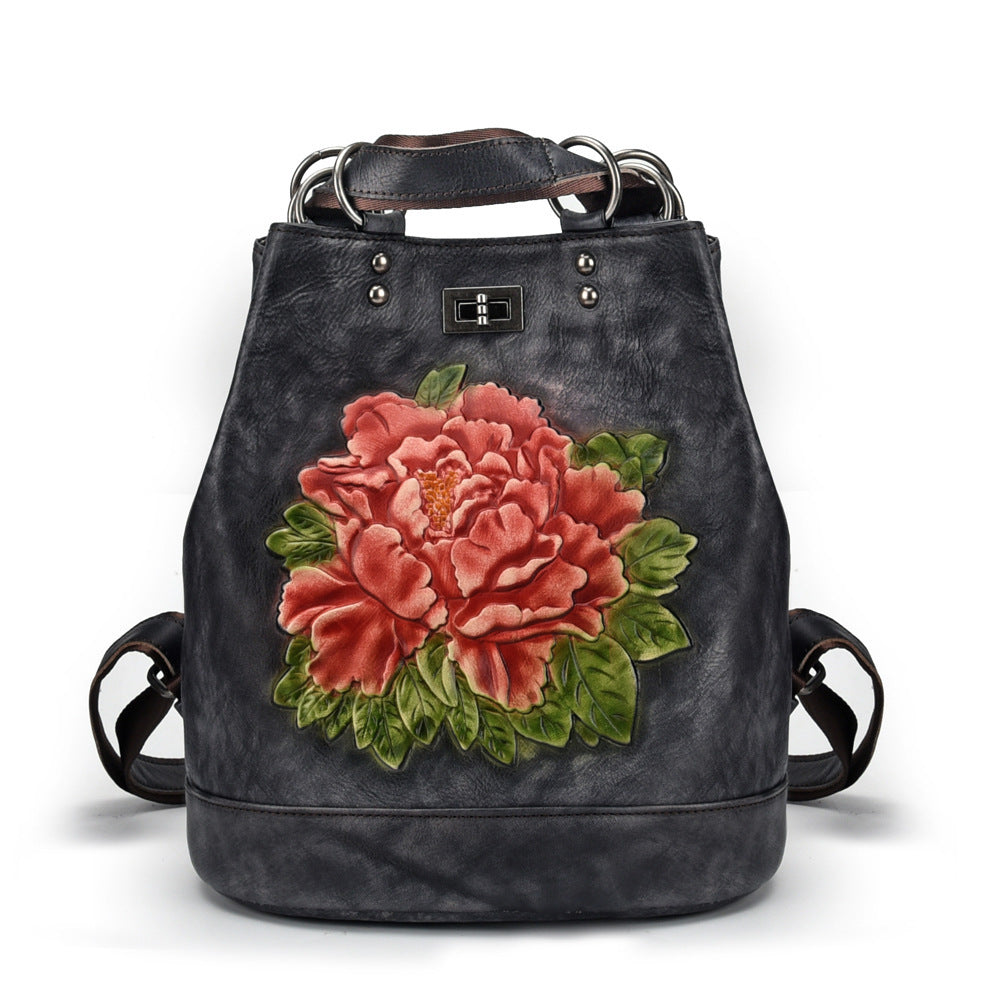 Retro Women’s Genuine Leather Bucket Backpack Cream, Brown, Red, Black - Large 25.5x30x15.5cm