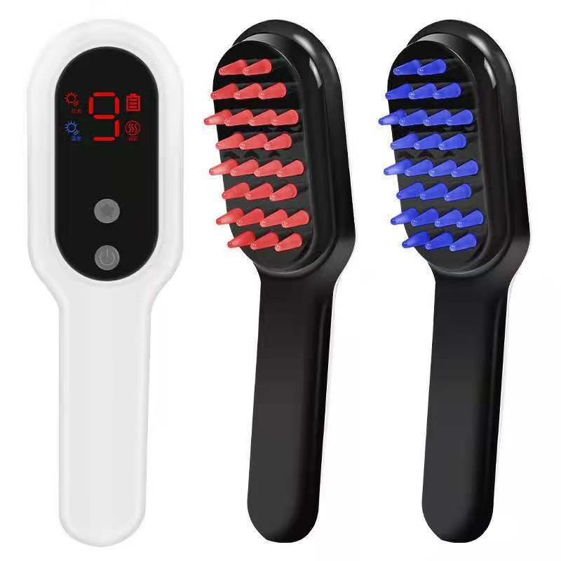 Electric Head Massager Hair Growth Comb with Magnetic Therapy, Red & Blue Light, LED Display, Scalp Massage Brush