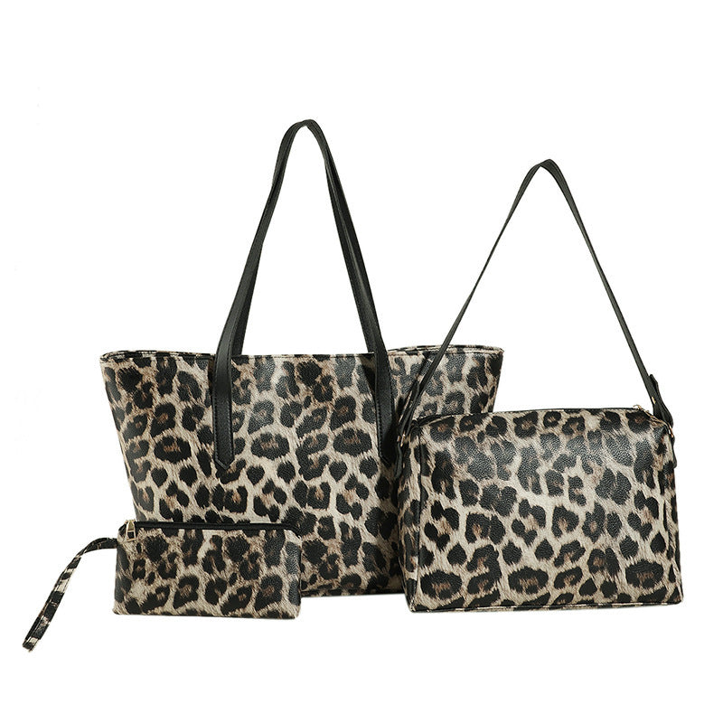 Large Capacity Leopard Print Tote Bag Set - 3 Pieces