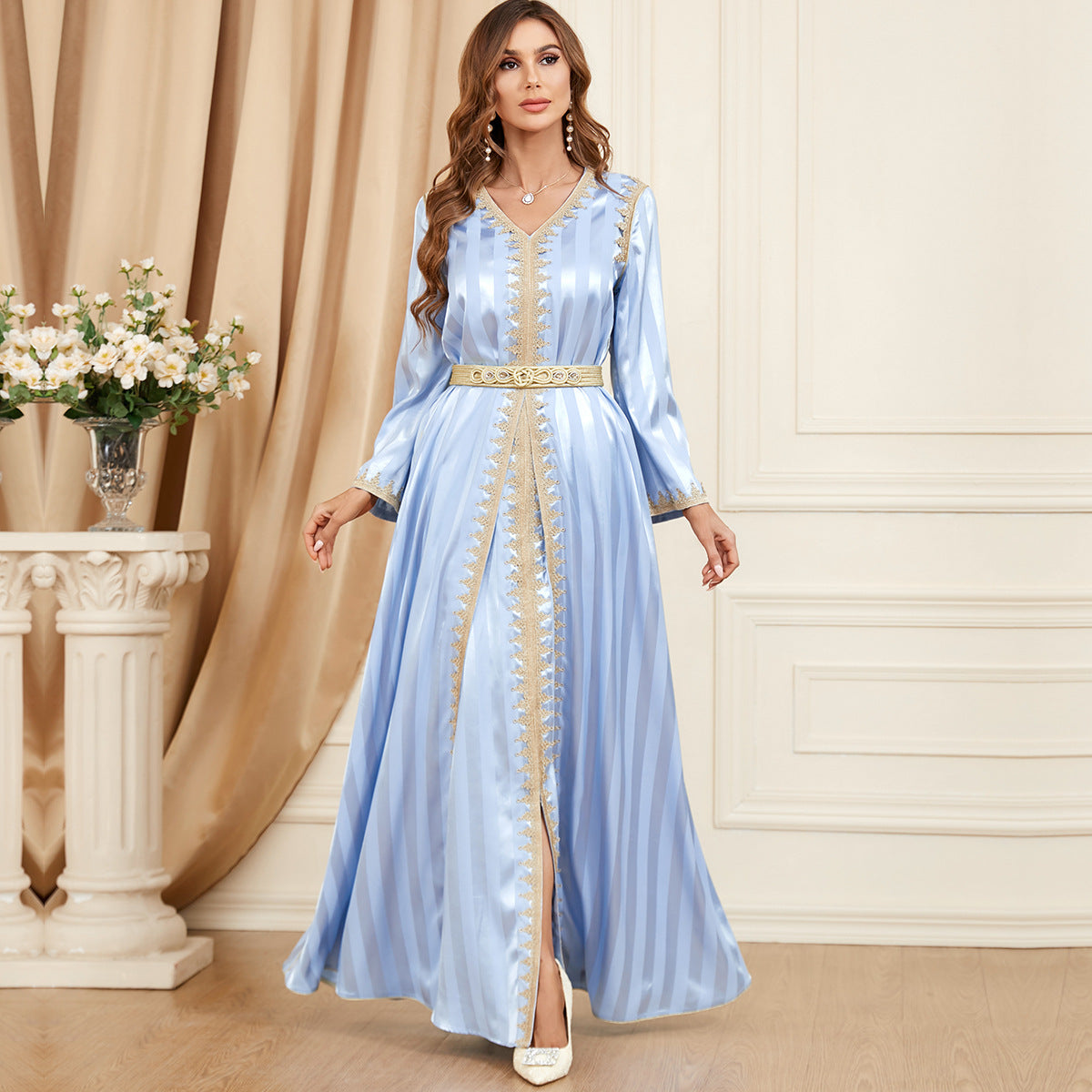 Satin Two-Piece Evening Dress for Arabian Women in Multiple Sizes and Colors
