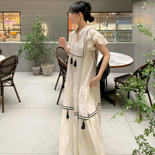 Sweet Fashion Tassel Decorative Stitching Flounced Skirt