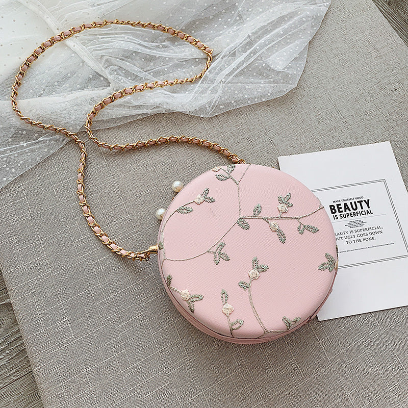 All-Match Small Round PU Crossbody Bag with Chain