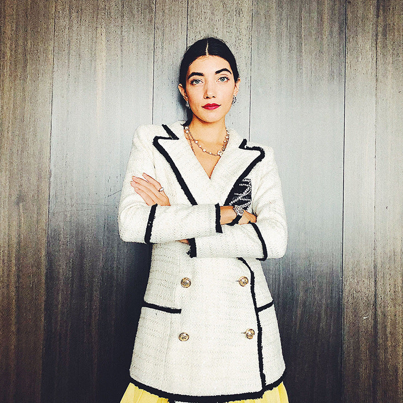 Sparkly White Floral Double-Breasted Coat