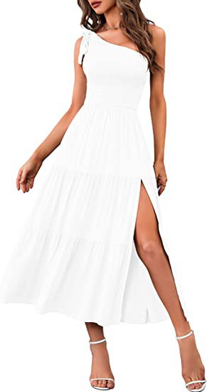 Robe d'été plissée asymétrique à volants et ourlet fendu pour femme