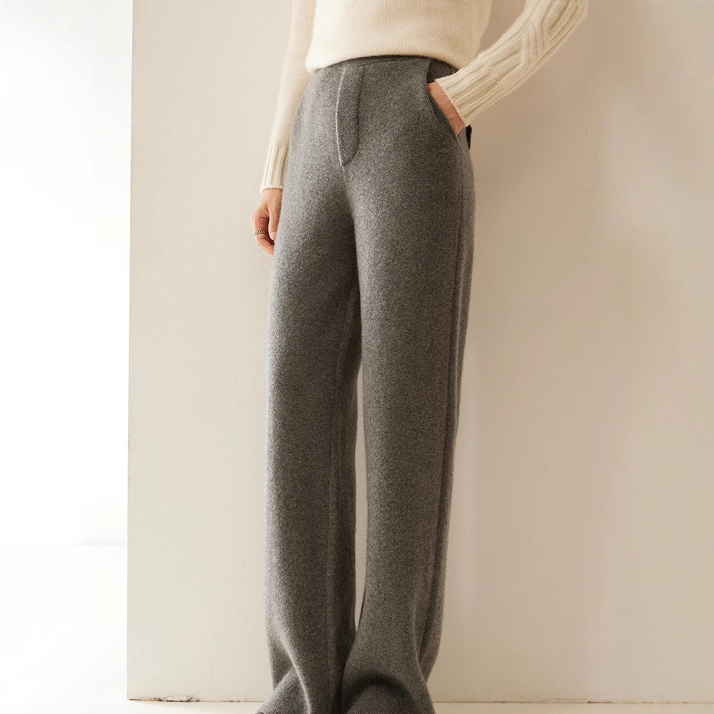 Pantalon large en cachemire tricoté épais taille haute pour femme