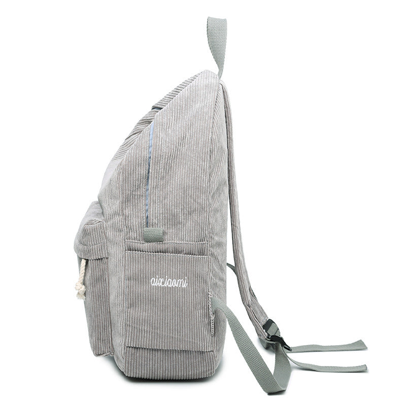 Corduroy School Backpack for Students Shoulder Bag