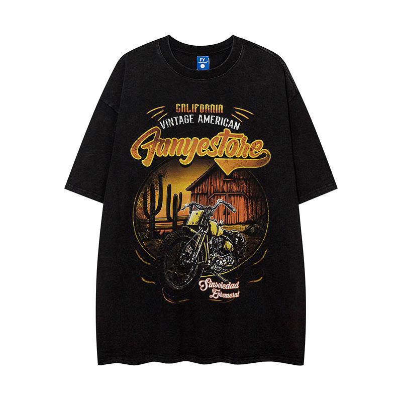 Hand-painted Motorbike Printed Short Sleeve Men