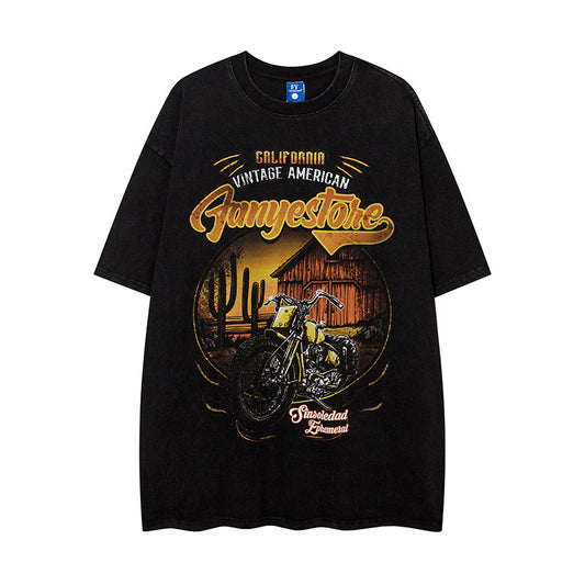 Hand-painted Motorbike Printed Short Sleeve Men