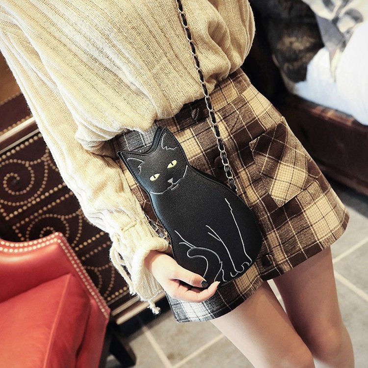 Cute Cartoon Style Black PU Handbag Large Capacity Casual Bag 10x7x15cm