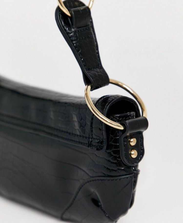 Petit sac baguette d'aisselle à cadenas, motif vintage et chaîne