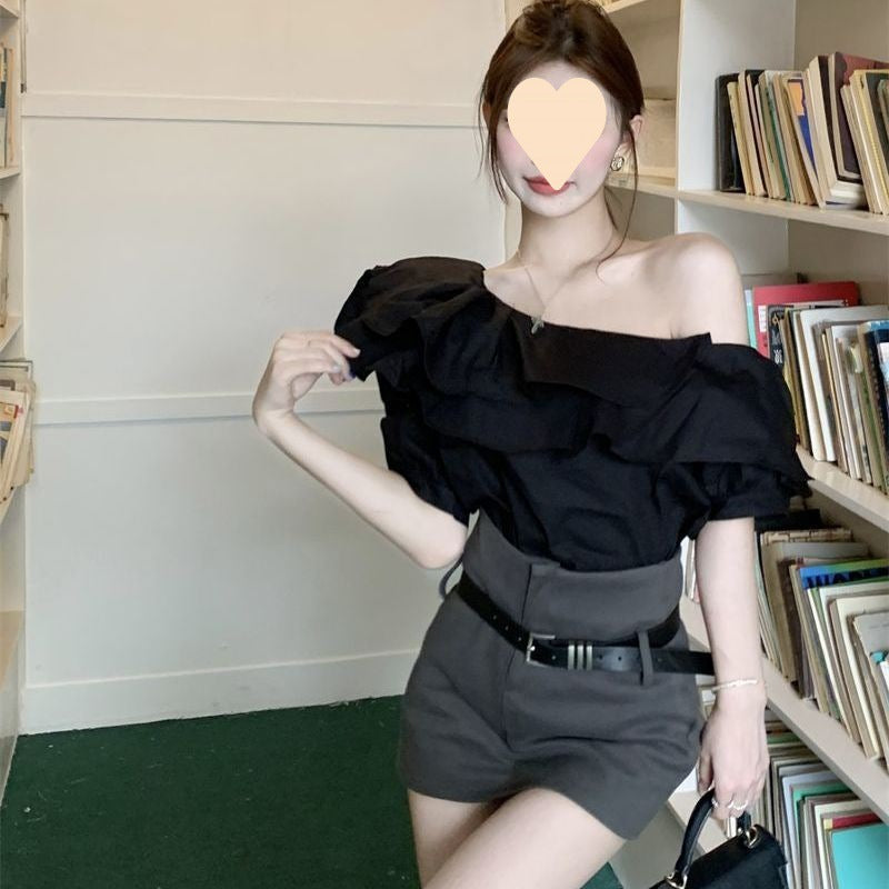 Women's Elegant Chiffon Top Short Sleeve Solid Colors S-2XL