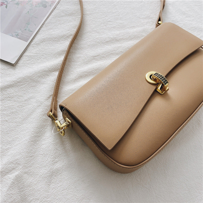Sac bandoulière en cuir véritable avec fermoir diamant pour femme