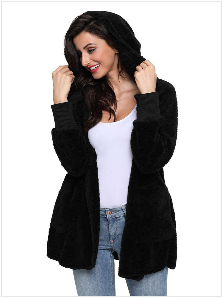 Veste Douillette à Capuche pour Femme Couleur Unie Polyester Chaud