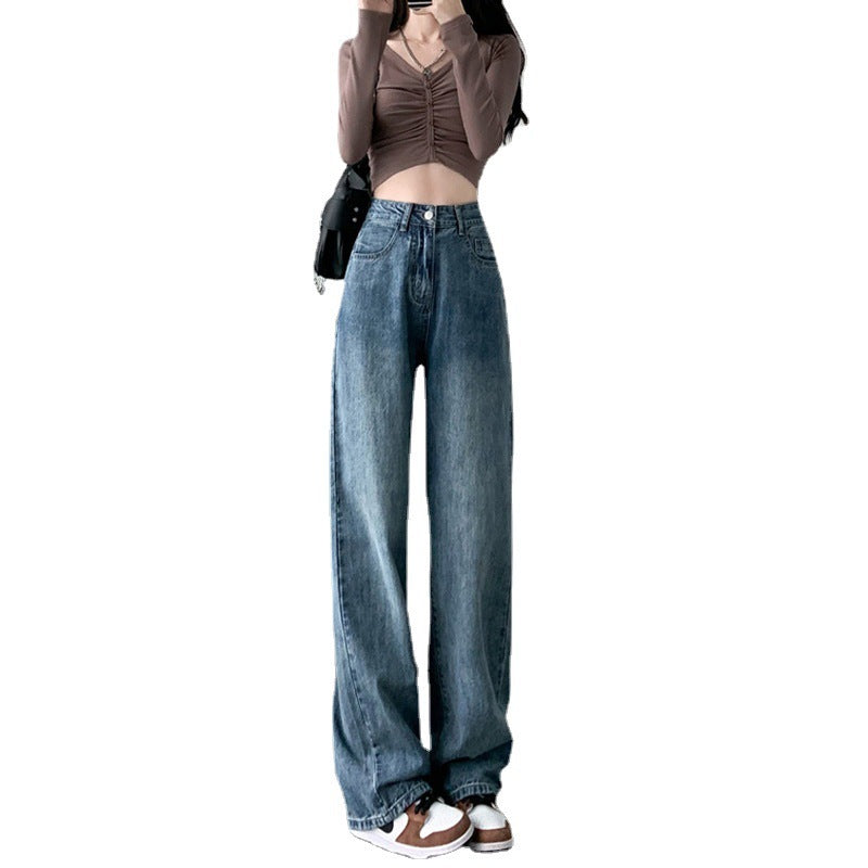 High Waist Wide Leg Draping Effect Plus Size Jeans for Women