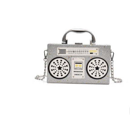 Sequins Box Radio Handbag Bright Surface Harajuku Messenger Bag 19x12x5cm