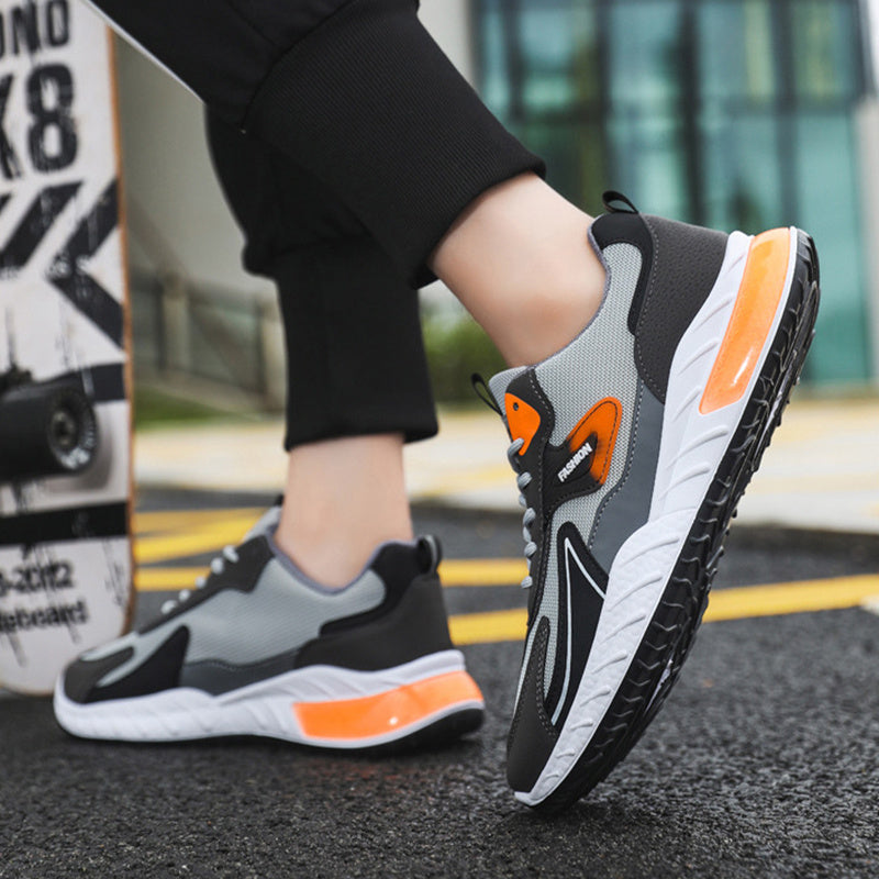 Color-Blocked Breathable Mesh Lace-Up Sneakers for Men – Casual Outdoor Running & Walking Shoes