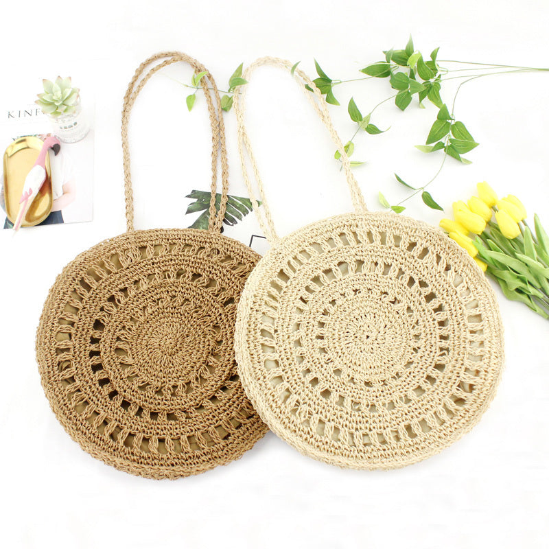 Sac de plage tissé en paille souple avec fermeture éclair et poche pour téléphone portable