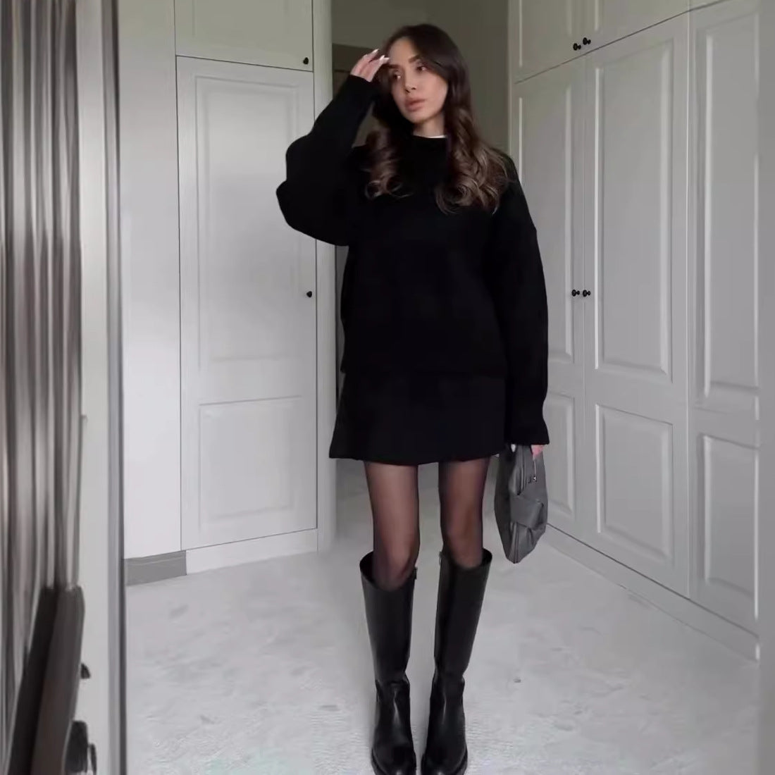 Women’s 2-Piece Knit Sweater Set Long Sleeve Pullover & High Waist Mini Skirt