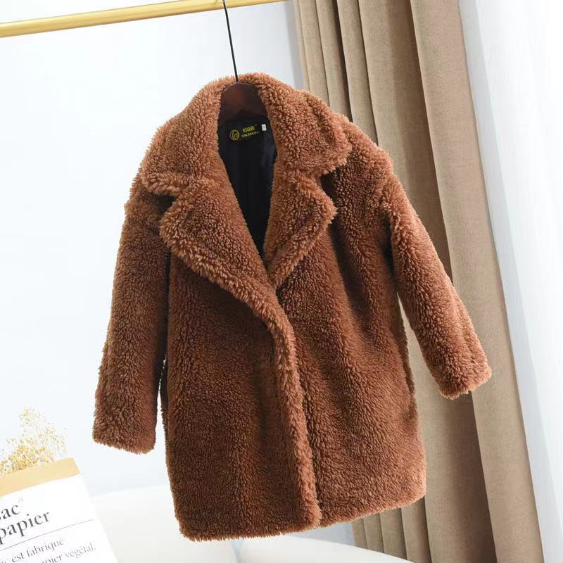 Manteau Fille Cachemire Épais Tout-en-un avec Fourrure