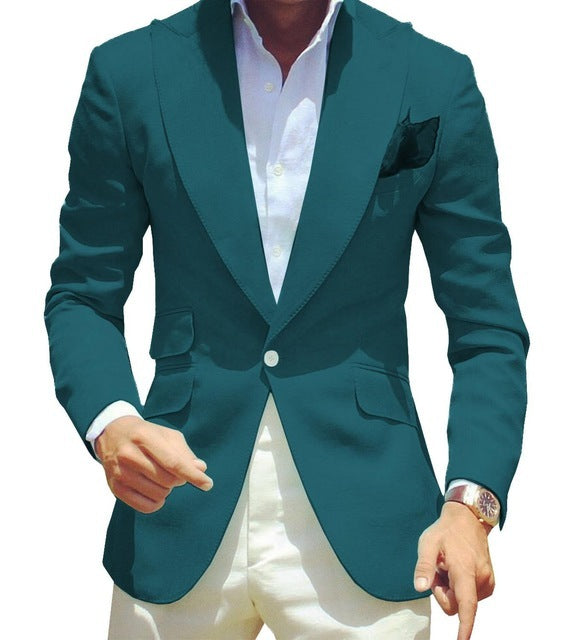 Men's Pure Color Polyester Suit Jacket Simple Temperament