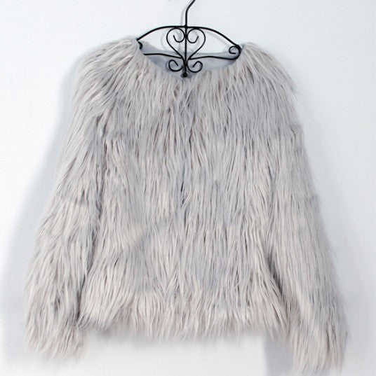 Autumn Winter Women's Long Wool Fur Coat with V Collar and Long Sleeves