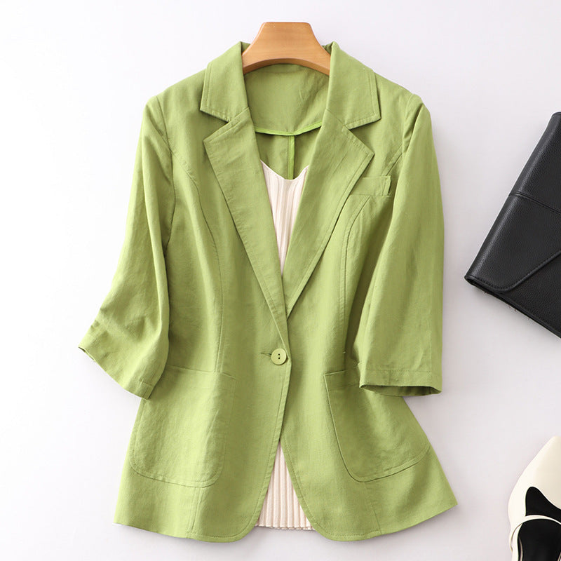 Lightly Mature Cotton Linen Suit for Women in Solid Colors