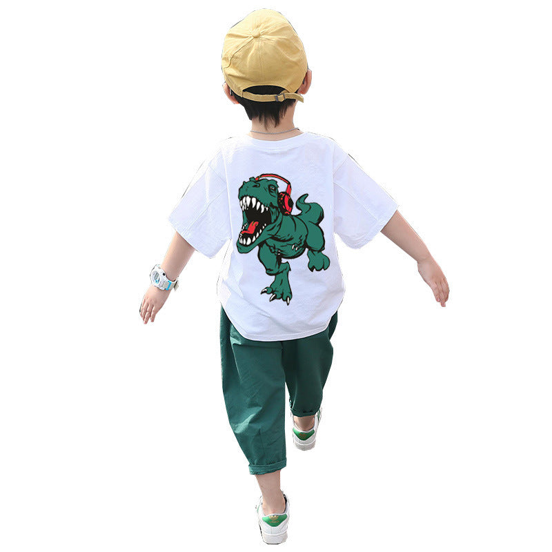 Boys Summer Cotton Suit Short Sleeve Western-Style Pants Set
