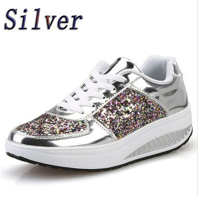Sequin Canvas Women's High-Top Sneakers with Vulcanized Sole