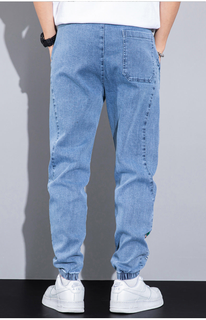 Jeans en denim coupés brodés amples style coréen pour homme