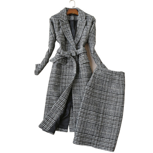 Check coat suit skirt