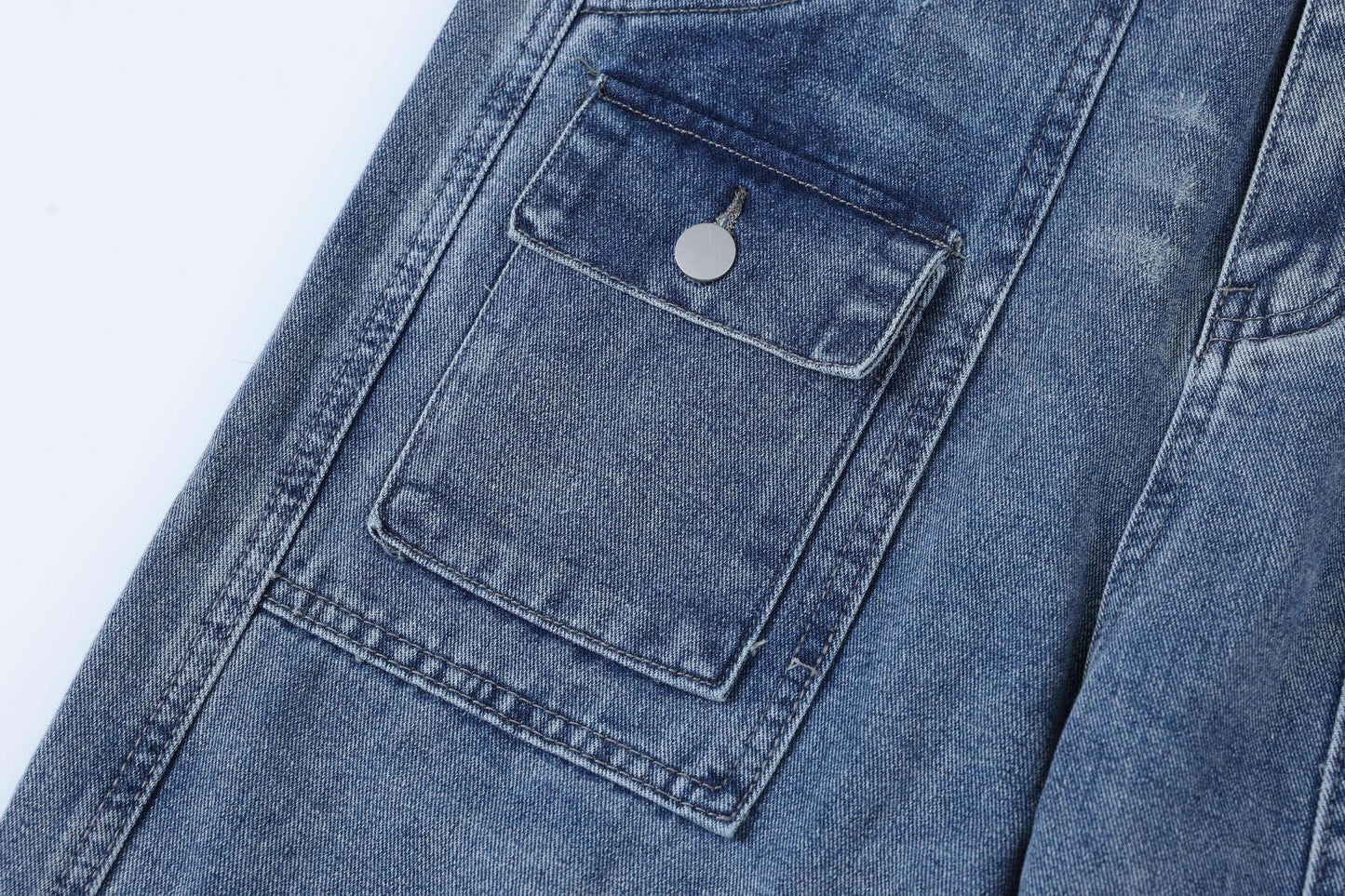 Heavy Industry Detachable Washed And Worn Straight Jeans