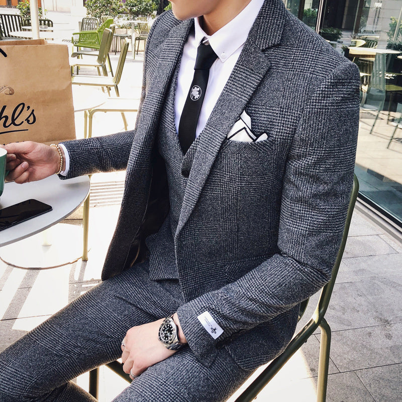 Men's Slim Fit Light Gray Stand Collar Blazer, Cotton-Polyester, EUR48-58