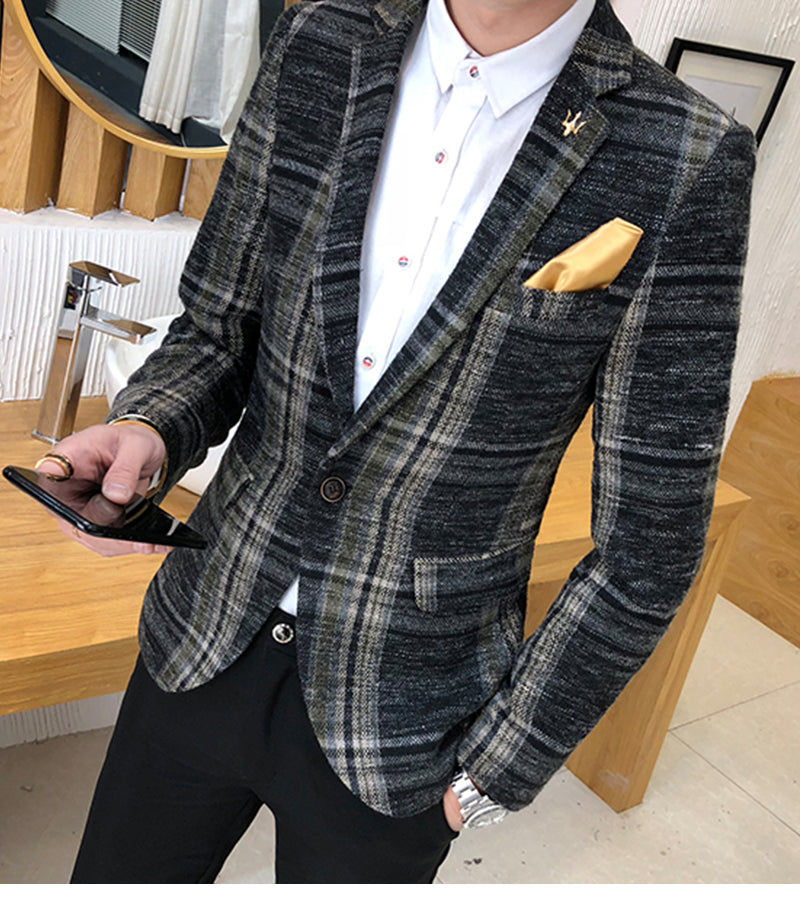 Men's Slim Fit Plaid Blazer