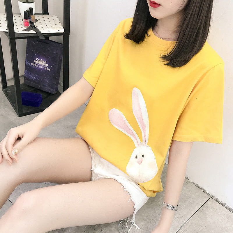T-shirt à manches courtes en coton imprimé avec motifs de dessins animés et géométriques