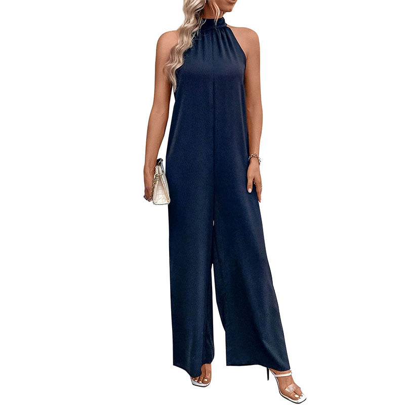 Halter Sleeveless Straight-Leg Jumpsuit