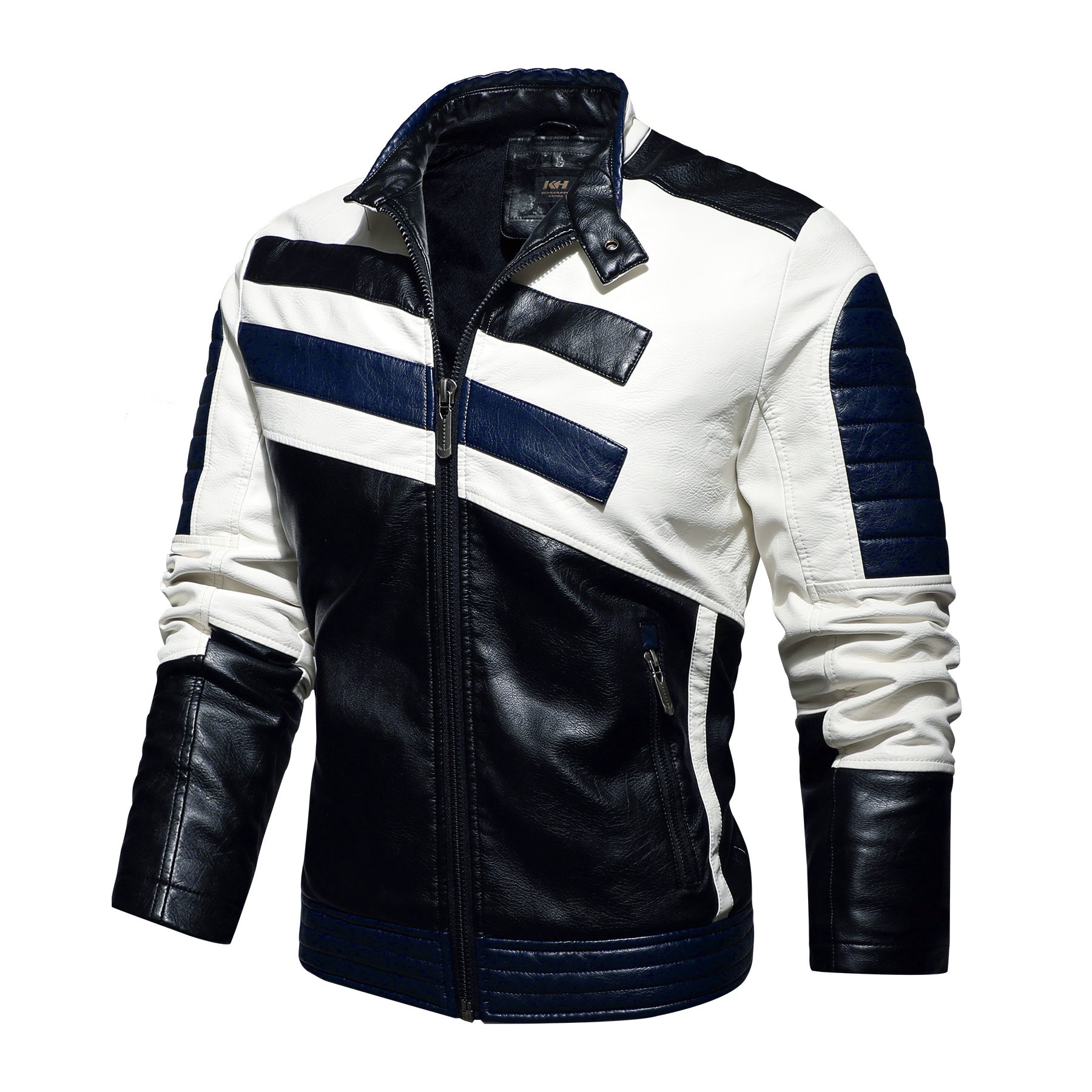 Men's Slim-Fit Motorcycle Leather Jacket with Stand Collar