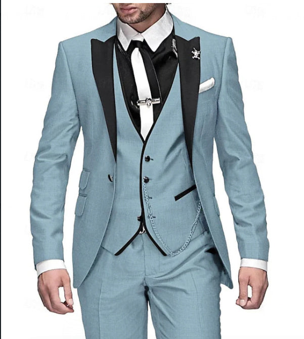 Men's Wine Red Slim Fit Three-Piece Wedding Suit