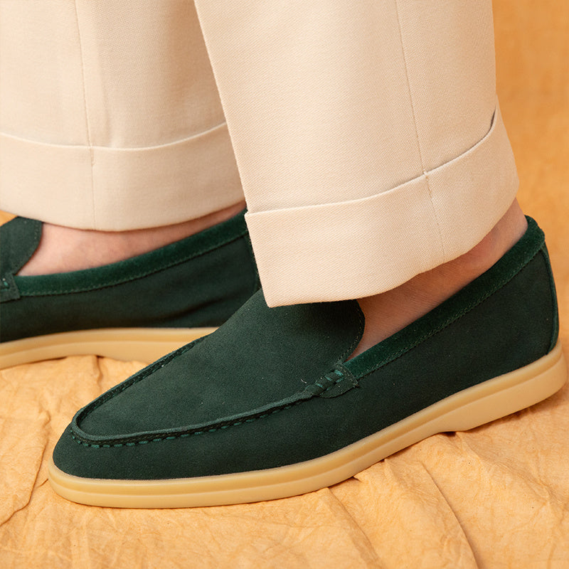 Chaussures paresseuses en cuir véritable suédé et semelle en caoutchouc, faites à la main