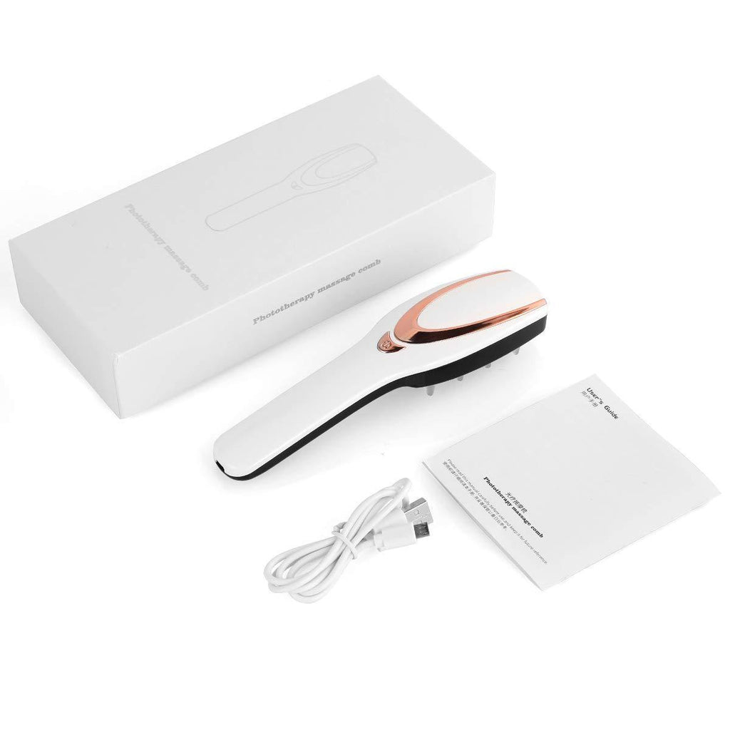Stimulateur de croissance capillaire à lumière rouge et bleue avec USB, massage par vibration, 3 vitesses, blanc, 18x4,5x3cm