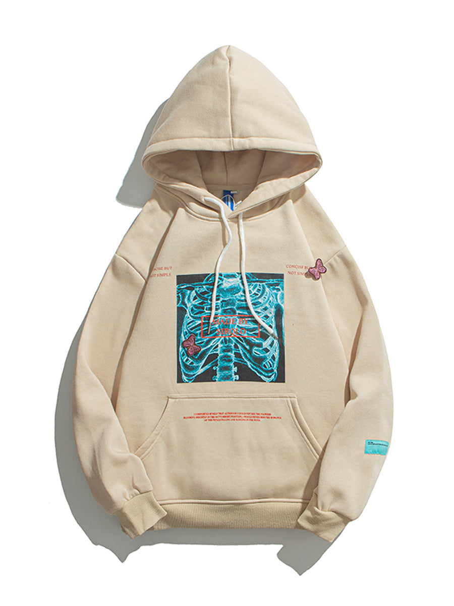 Men's Apricot & Black Skeleton Hoodie with Hooded Collar, Sizes M-2XL