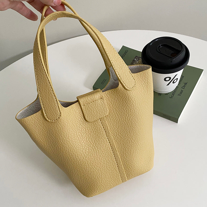 Sac à main en cuir PU souple couleur kaki uni motif litchi