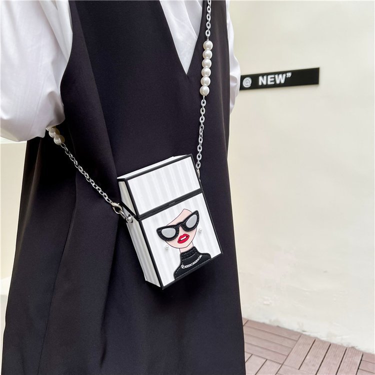 Retro Chain Shoulder Bag with PU Lining - White, Green, Black, 10.2x15x4.8cm