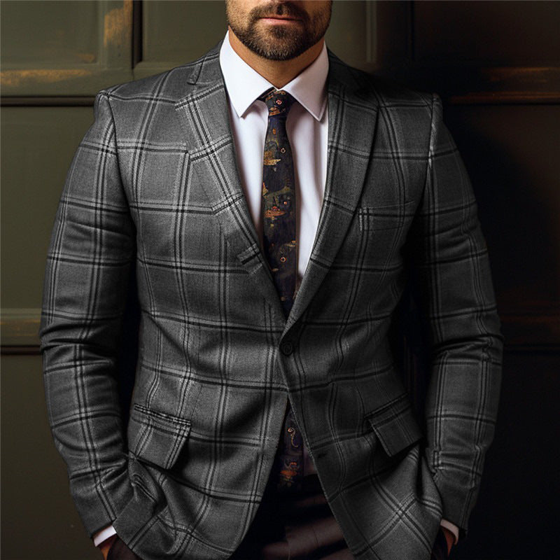 Retro Plaid Slim Fit Coat Top for Men