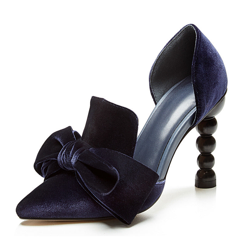 Women's Pointed-Toe Bowknot High Heels with Sheepskin Lining