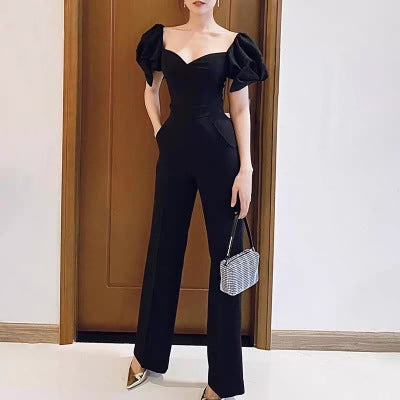 High Waist Slim Black Tube Top Jumpsuit